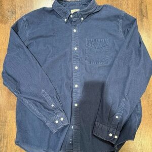 L.L. Bean Men's Button-Down Shirt in Navy Blue corduroy traditional fit XL